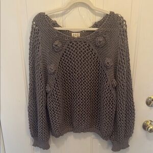 NWOT POL Open-Knit  Crochet Top With Flowers